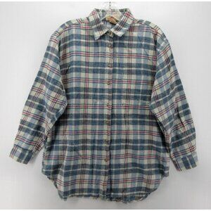 VINTAGE Top Large Fresno Flannel Shirt Button Down Plaid Pocket 90s *